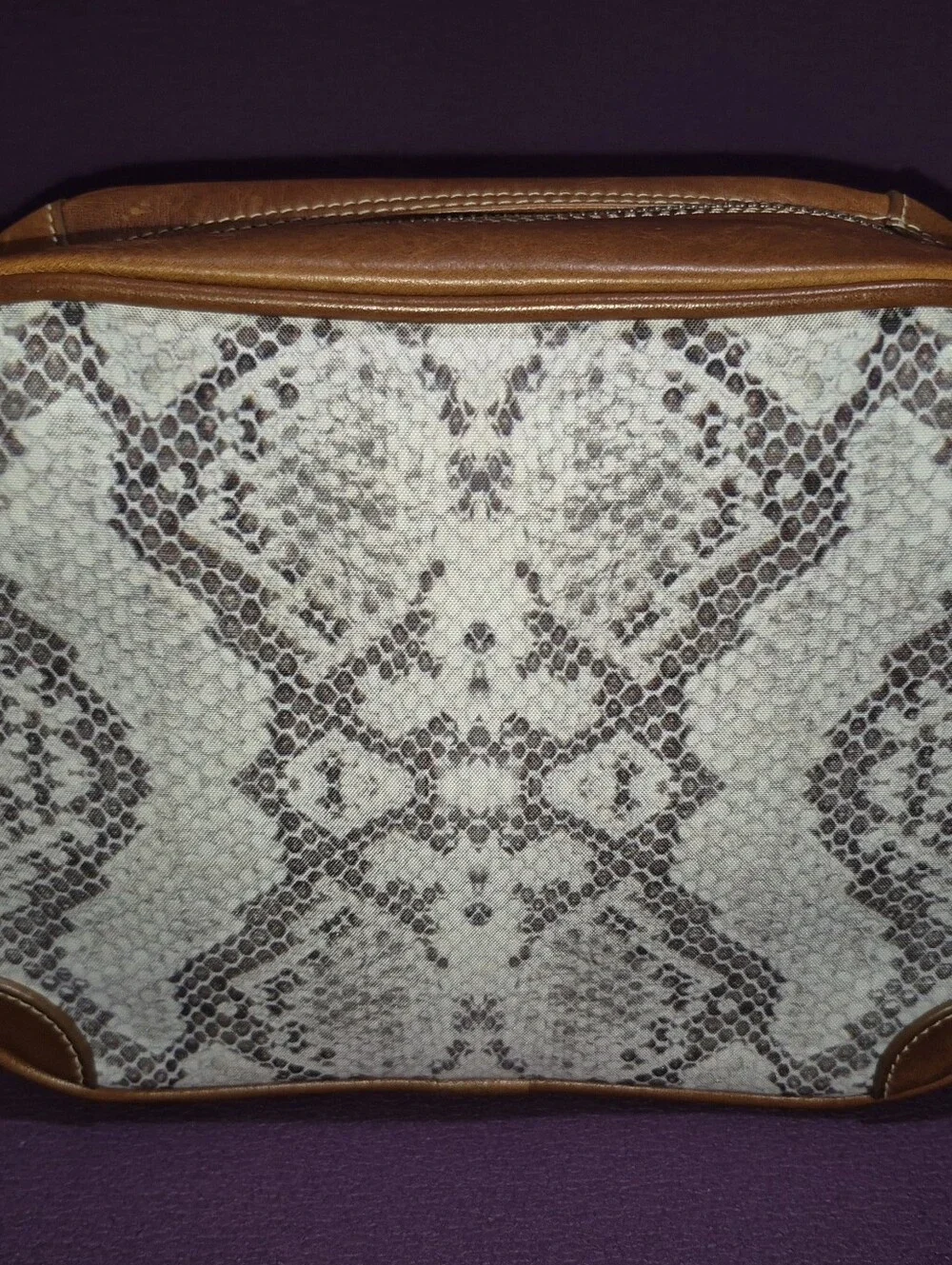 🔥Barrington Edward Jones Snakeskin Tan Leather Cosmetic Toiletry Zip Bag Travel